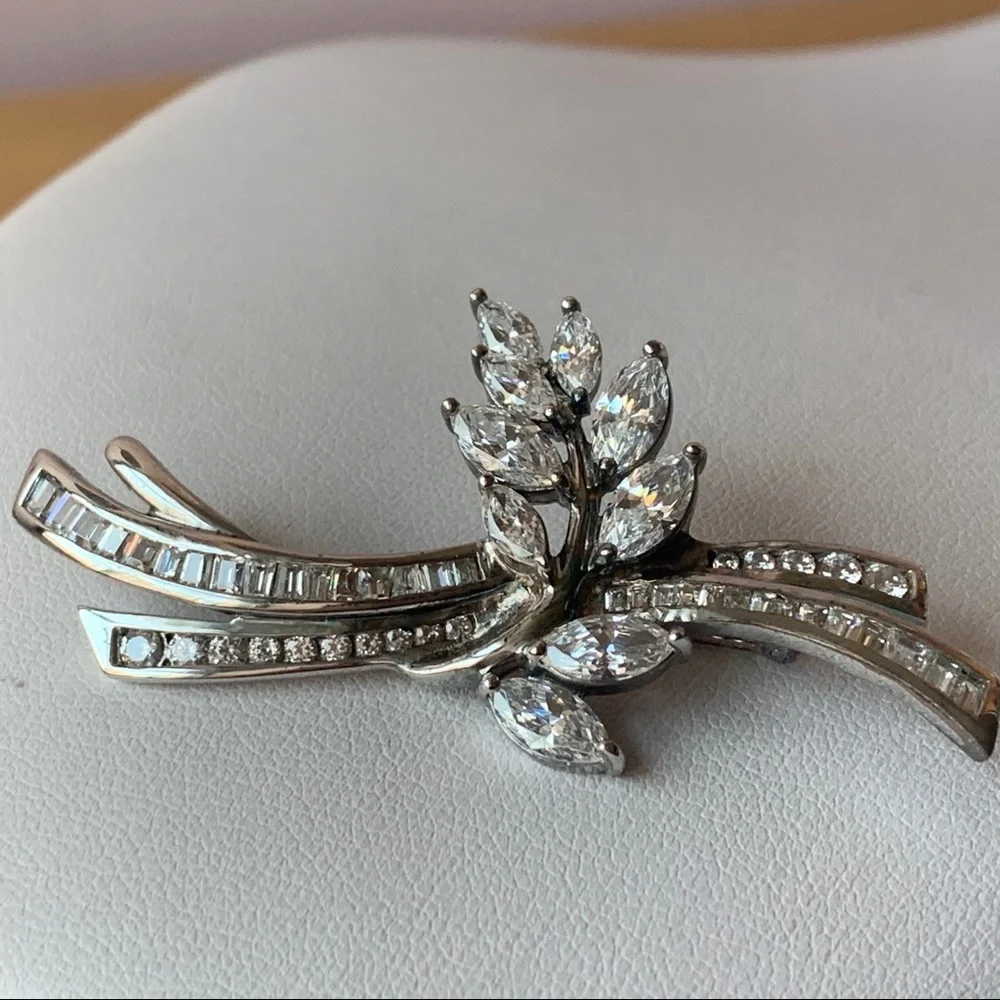 HSN ABSOLUTE CLEAR WHITE CZ BROOCH STERLING SILVER